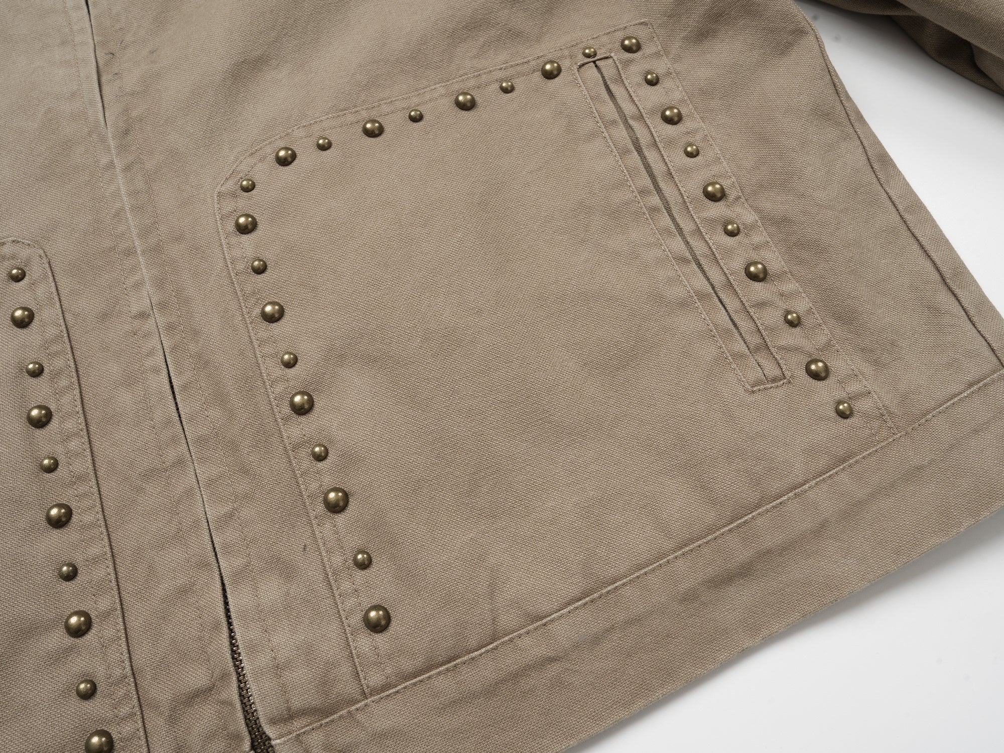 Studded Vintage Work Jacket | Washed Cotton Zip-Up