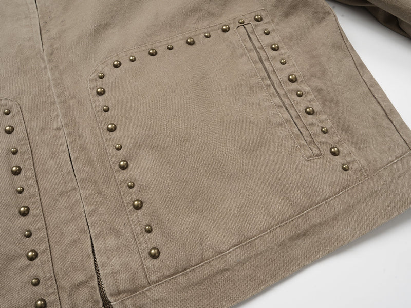 Studded Vintage Work Jacket | Washed Cotton Zip-Up