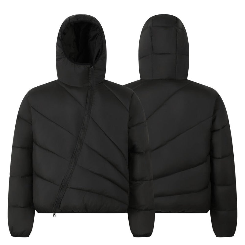 Asymmetric Zip Hooded Puffer Jacket | Streetwear Puffer