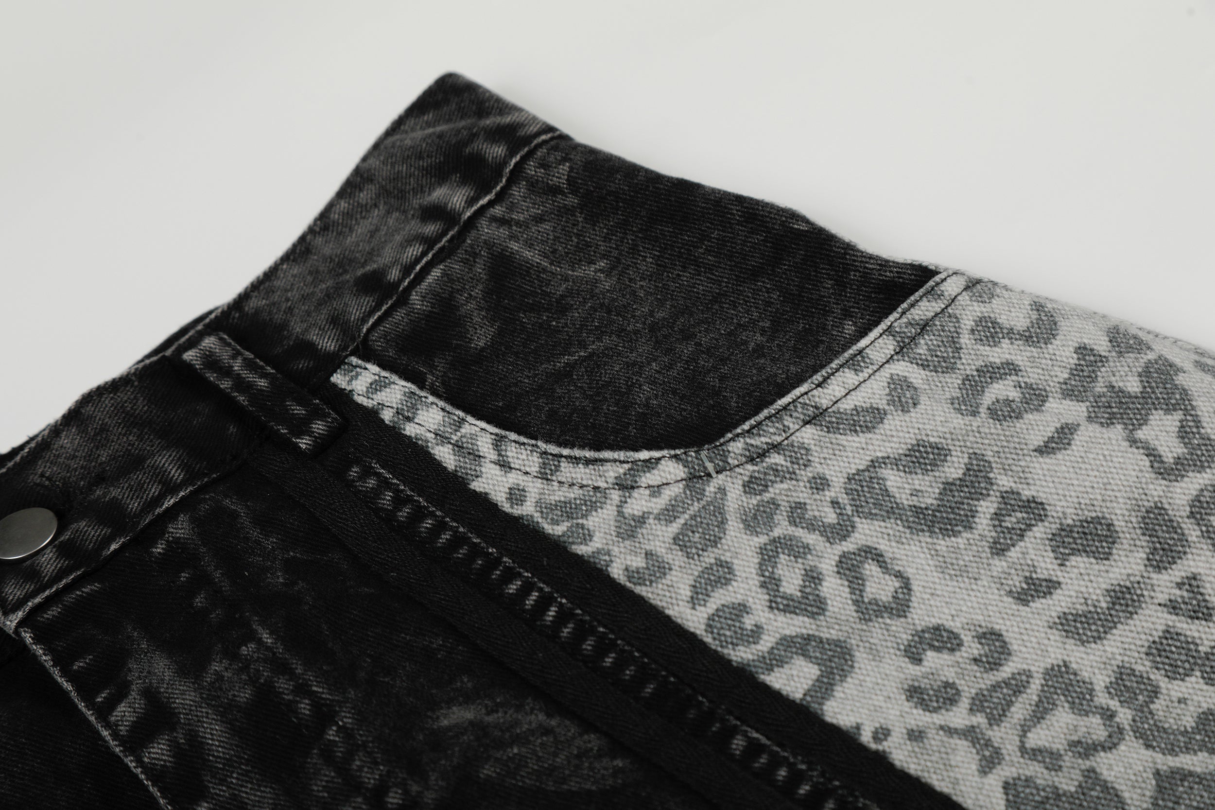 Leopard Panel Wide-Leg Denim Pants | Streetwear Jeans