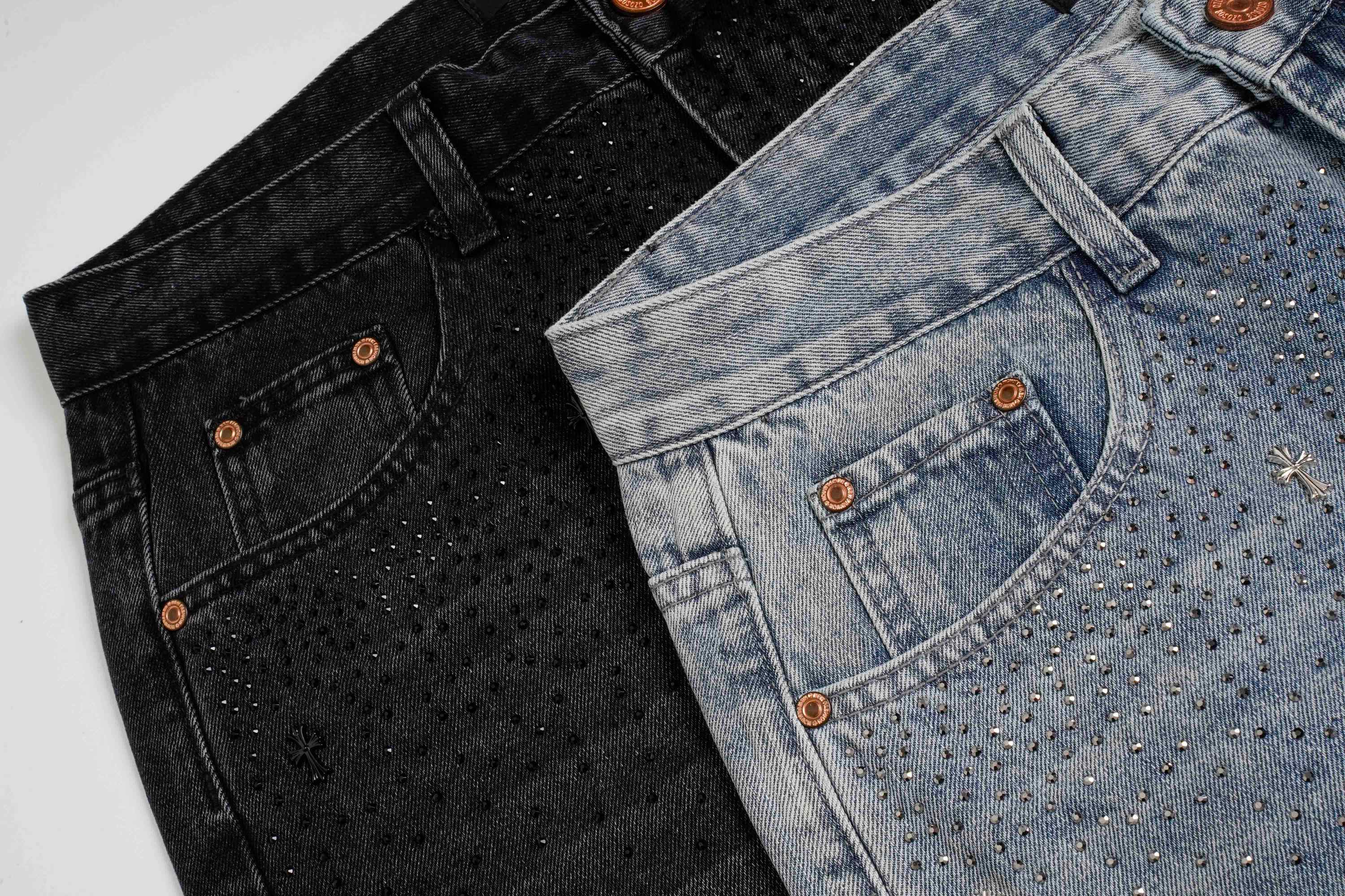 Stardust Wide-Leg Jeans | Rhinestone Washed Denim