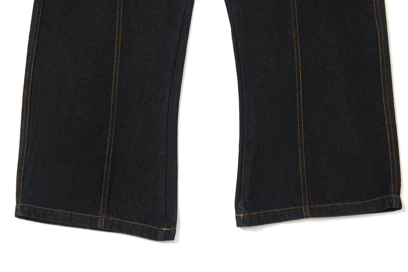 Wide-Leg Jeans with Red Embroidery & Side Drape | SEAKOFF