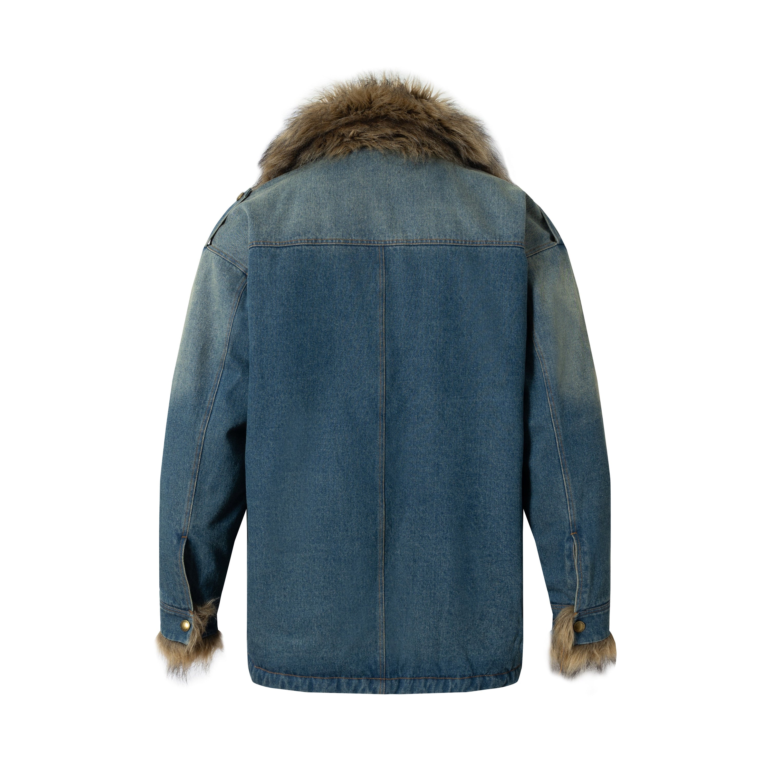 Oversized Faux-Fur Collar Denim Jacket | Vintage Wash