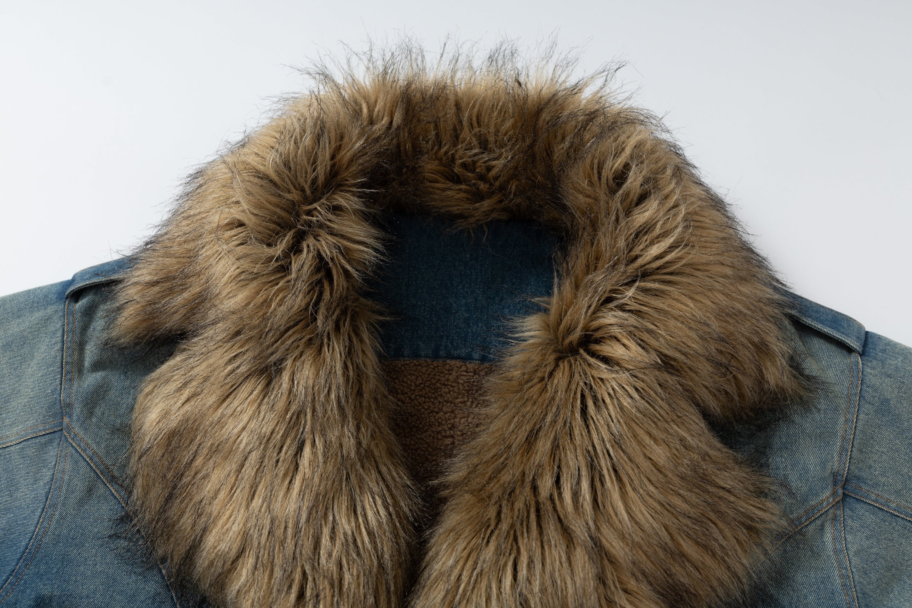 Oversized Faux-Fur Collar Denim Jacket | Vintage Wash
