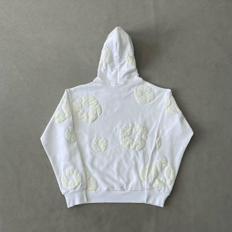 White Monochrome “Cotton Wreath” Denim Tears Hoodie – Minimal Streetwear Sweatshirt