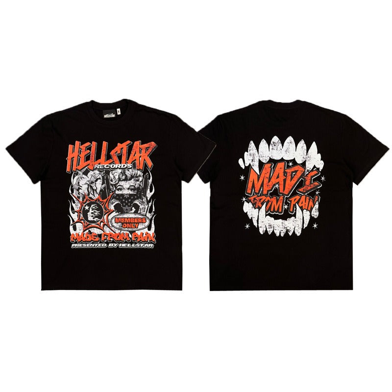 Hellstar Records Shirt - 통증 그래픽 티, 250GSM Cotton Black and Red Hellstar 셔츠로 만든