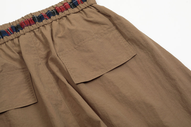 Nylon Plaid-Trim Stacked Pants | Wide-Leg Streetwear