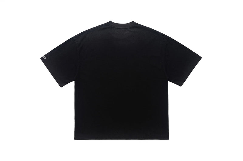 Black vintage washed oversized graphic tee with a plain back and relaxed streetwear fit