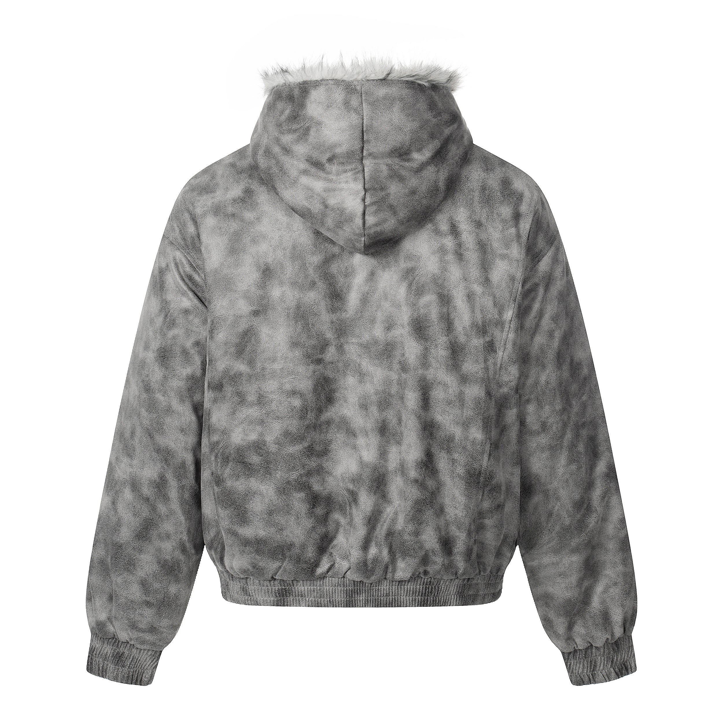 Washed Faux-Fur Hooded Bomber Jacket | Streetwear Winter Coat