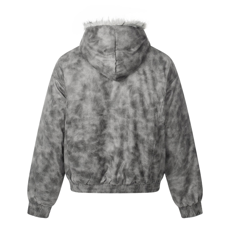 Washed Faux-Fur Hooded Bomber Jacket | Streetwear Winter Coat