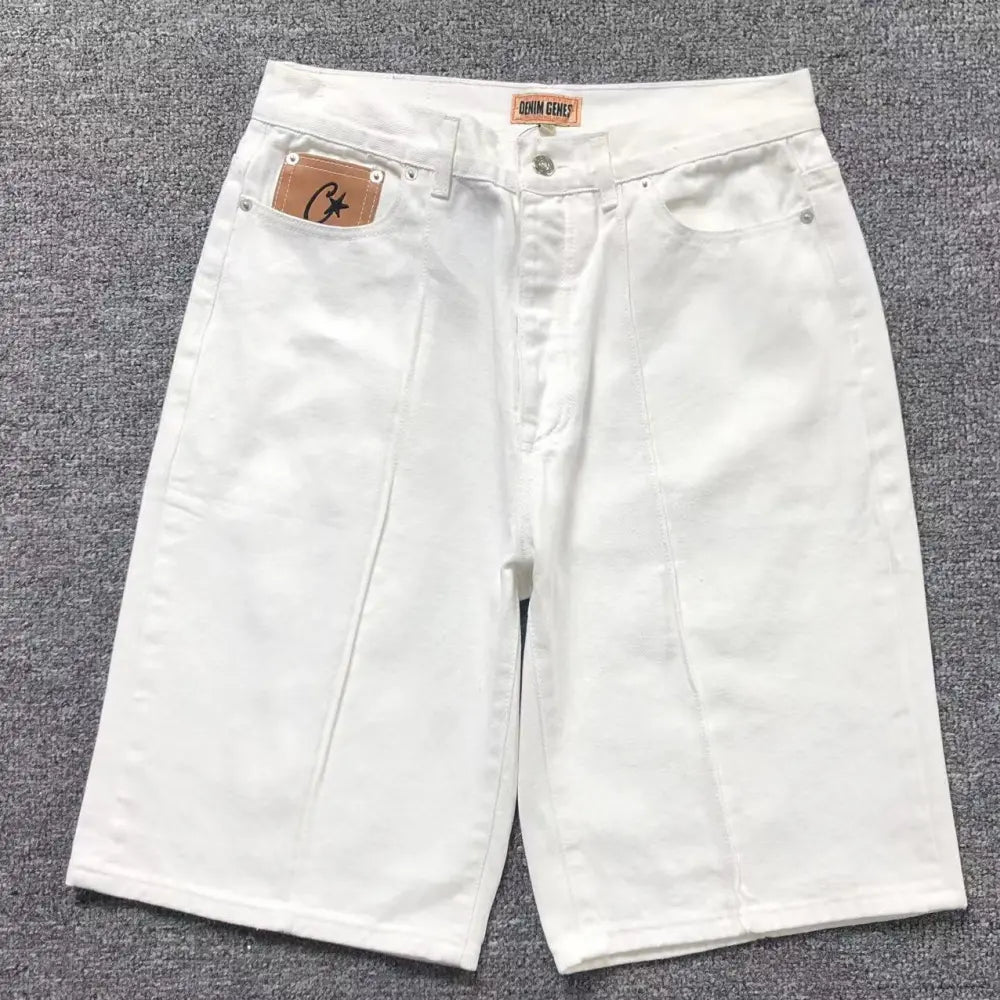 Corteiz White Denim Shorts with Star Embroidery