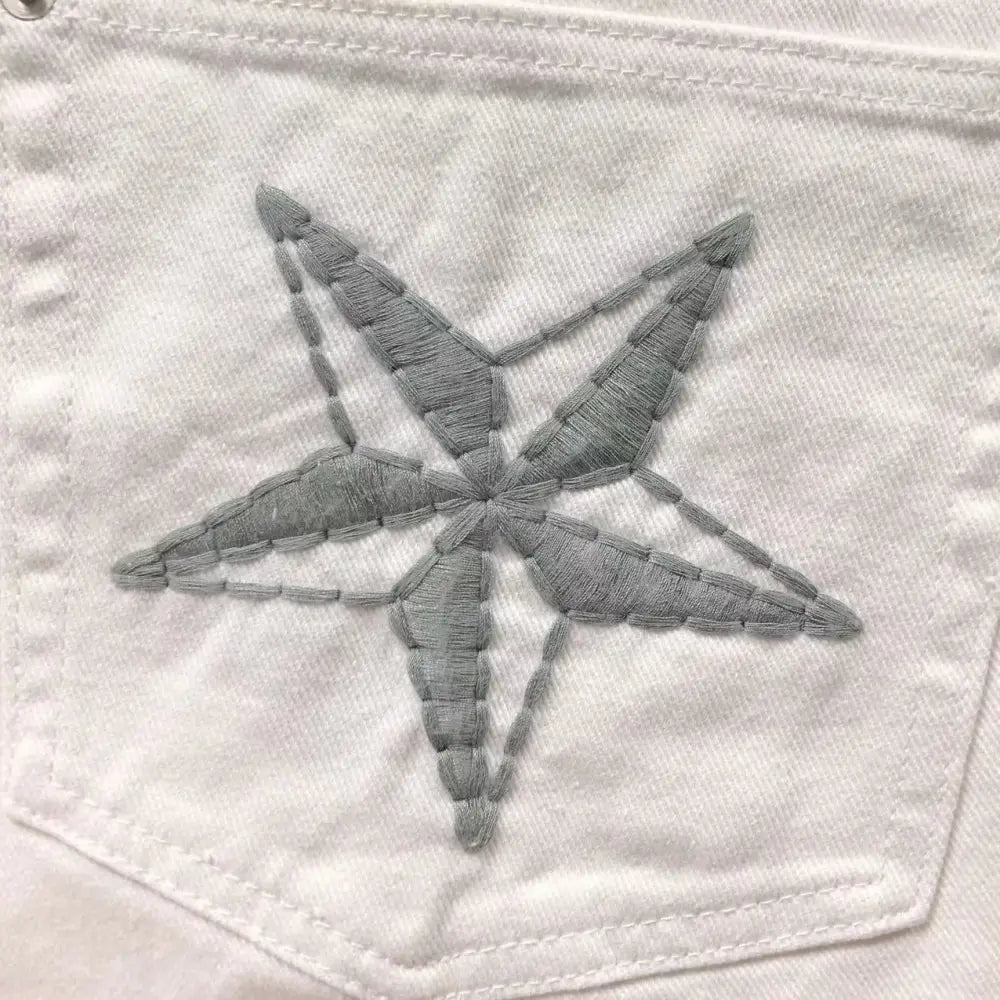 Corteiz White Denim Shorts with Star Embroidery