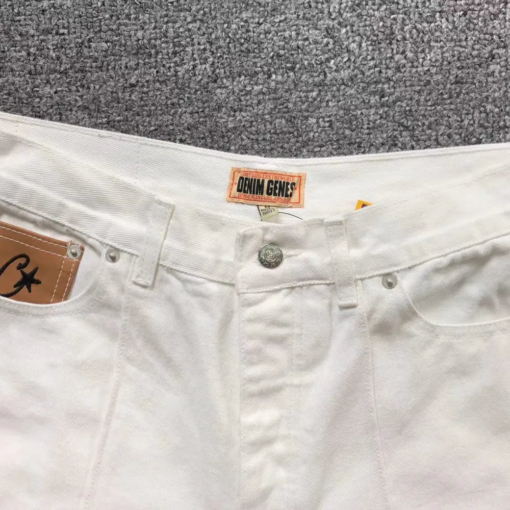 Corteiz White Denim Shorts with Star Embroidery