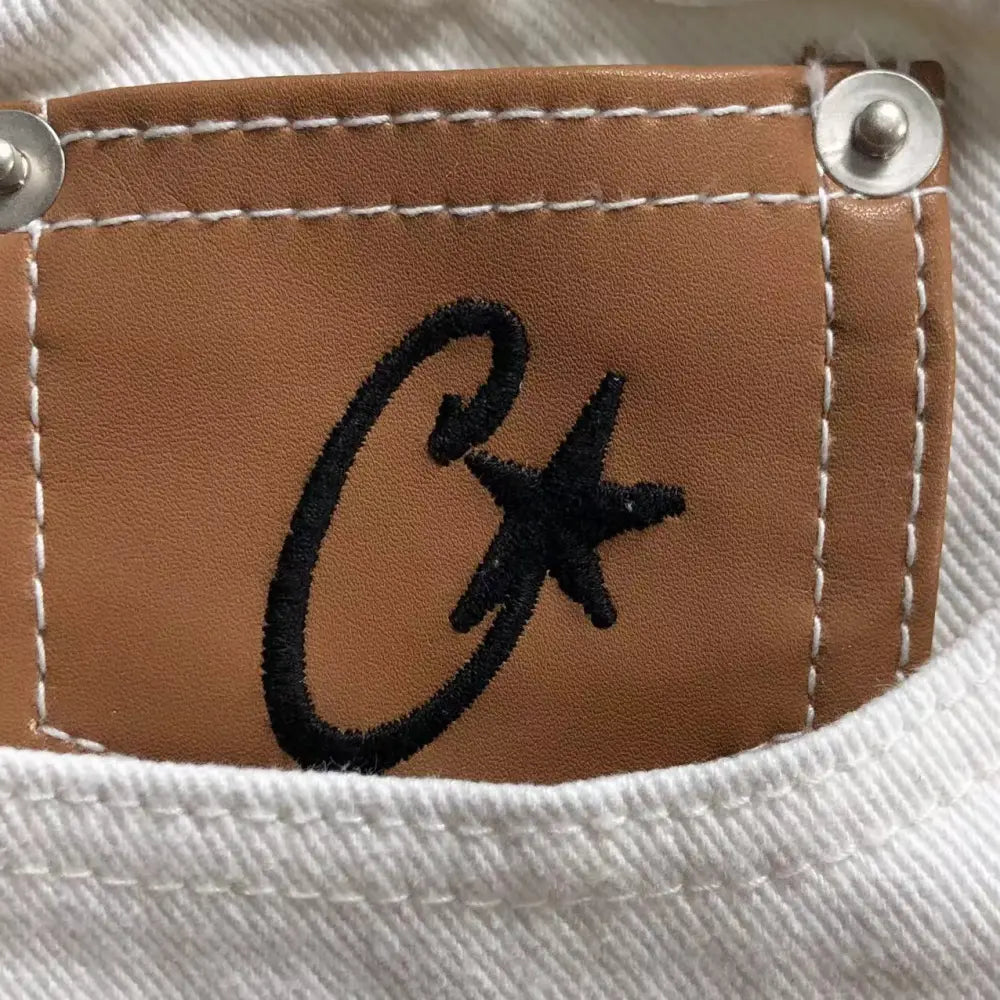 Corteiz White Denim Shorts with Star Embroidery