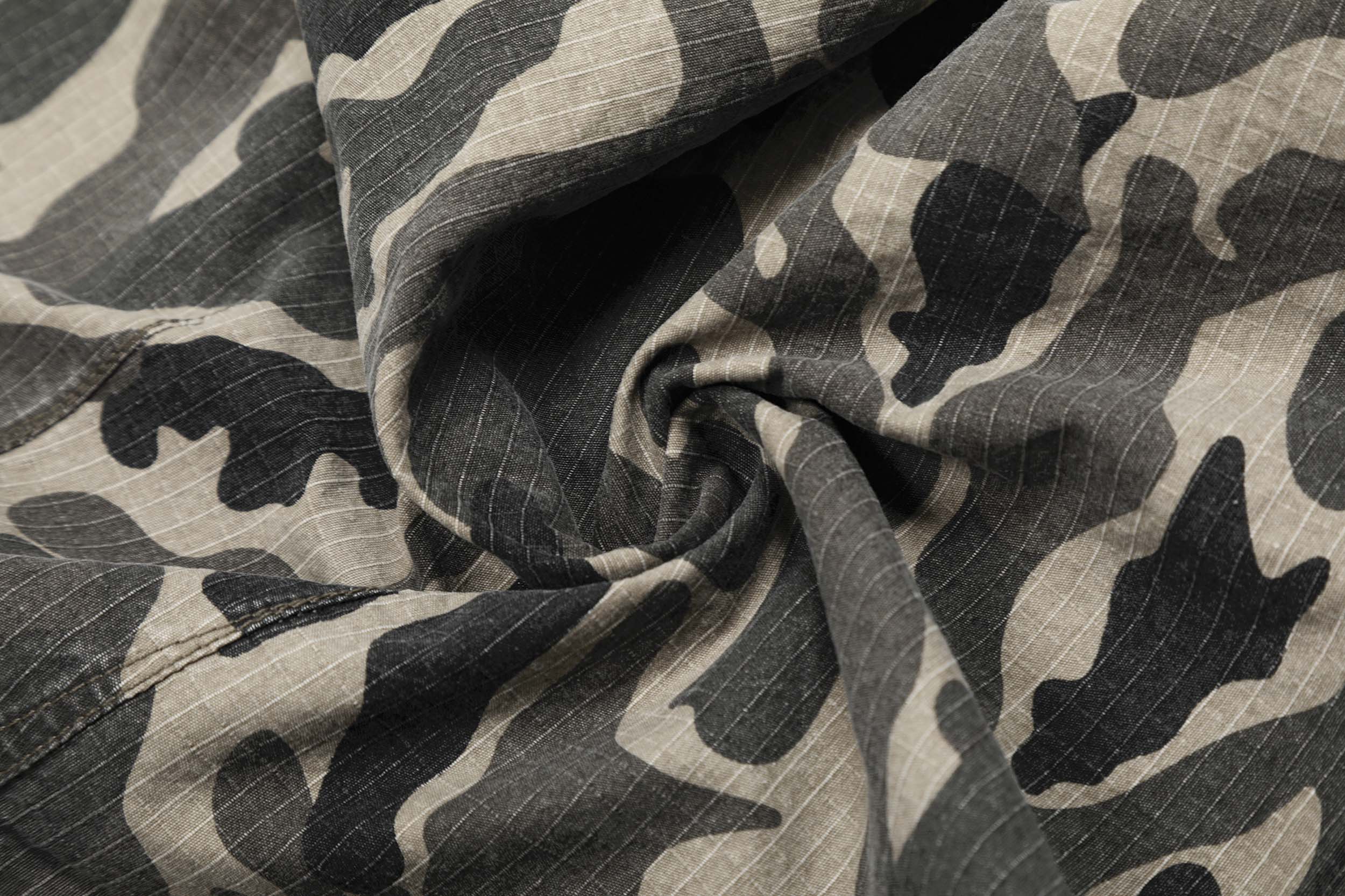Grey Camo Barrel Pants | Wide-Leg Ripstop Cotton Trousers