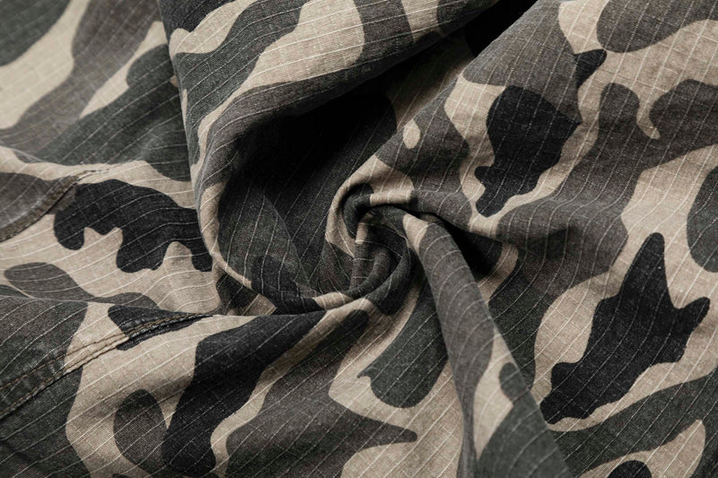 Grey Camo Barrel Pants | Wide-Leg Ripstop Cotton Trousers
