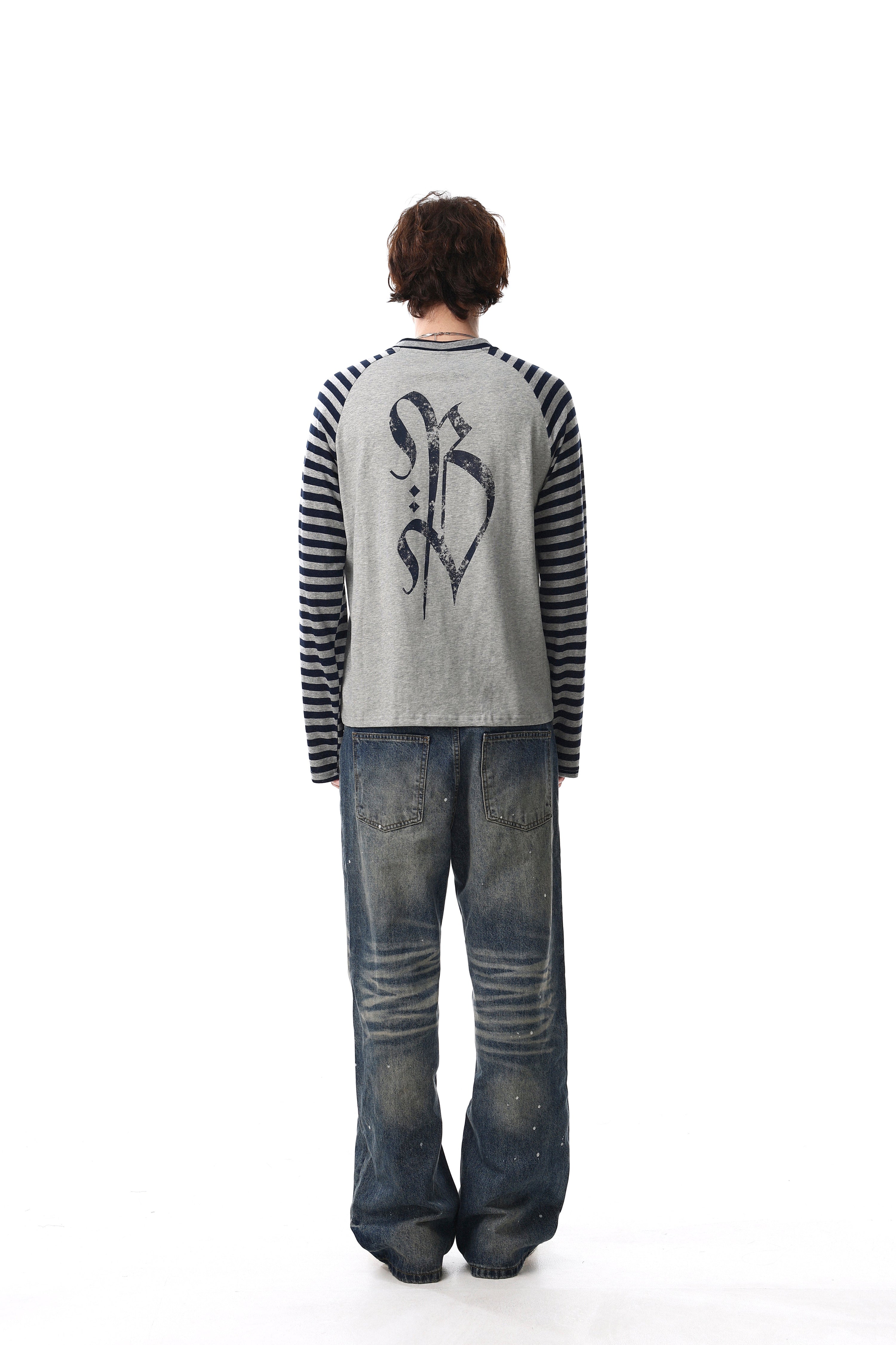 Gothic Cross Graphic Raglan Long Sleeve Tee | Striped Sleeves