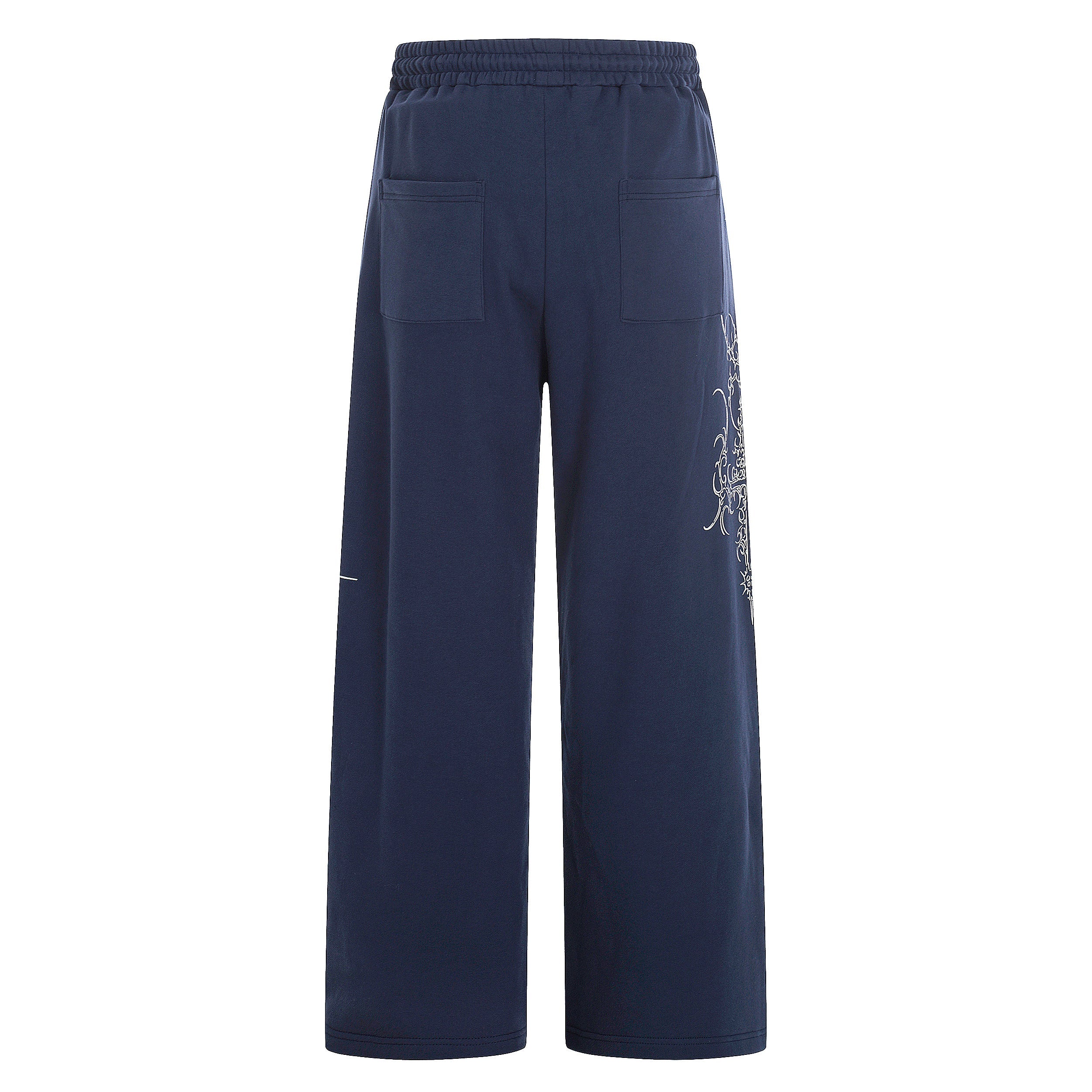 Gothic Line Graphic Wide-Leg Sweatpants with Side Rivets