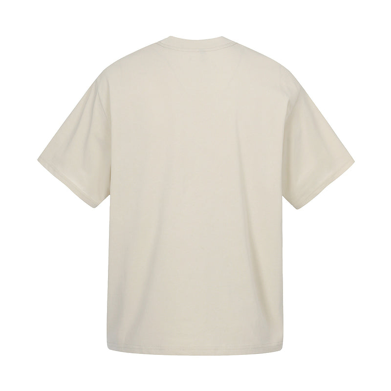 Oversized cream cotton T-shirt shown from the back with a relaxed fit and short sleeves