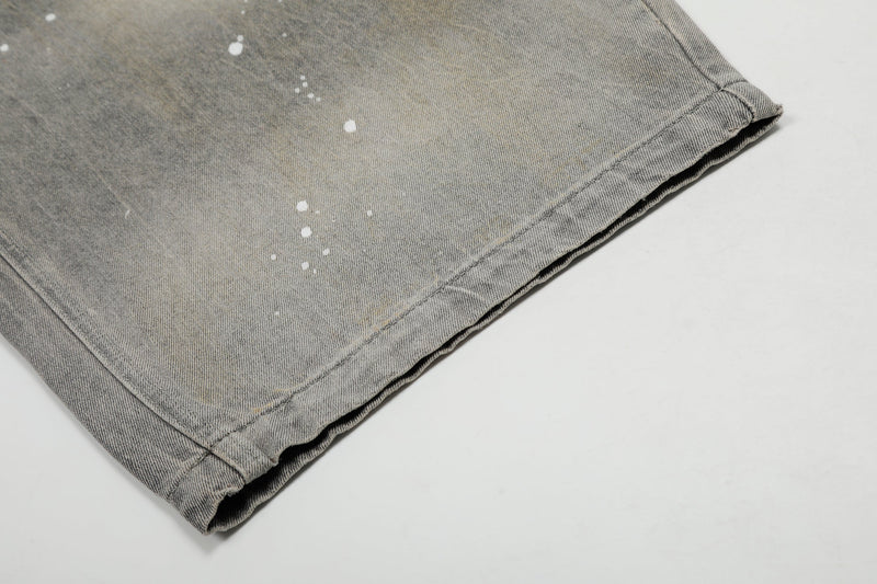 Rope-Waist Paint-Splatter Wide-Leg Jeans | Vintage Wash