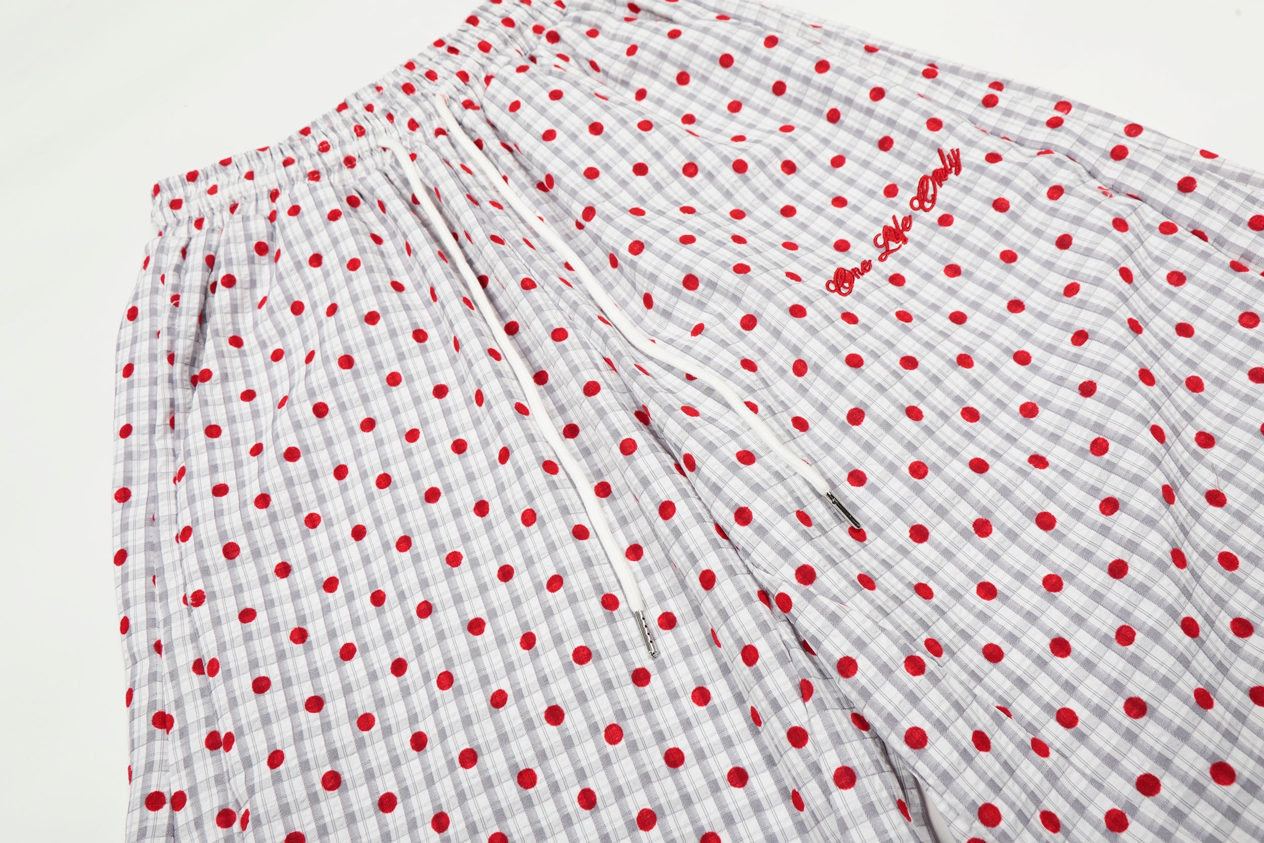 Omirad Polka Dot Wide-Leg Pants | Red Dot Grid Print