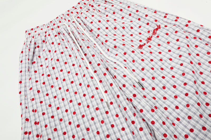 Omirad Polka Dot Wide-Leg Pants | Red Dot Grid Print
