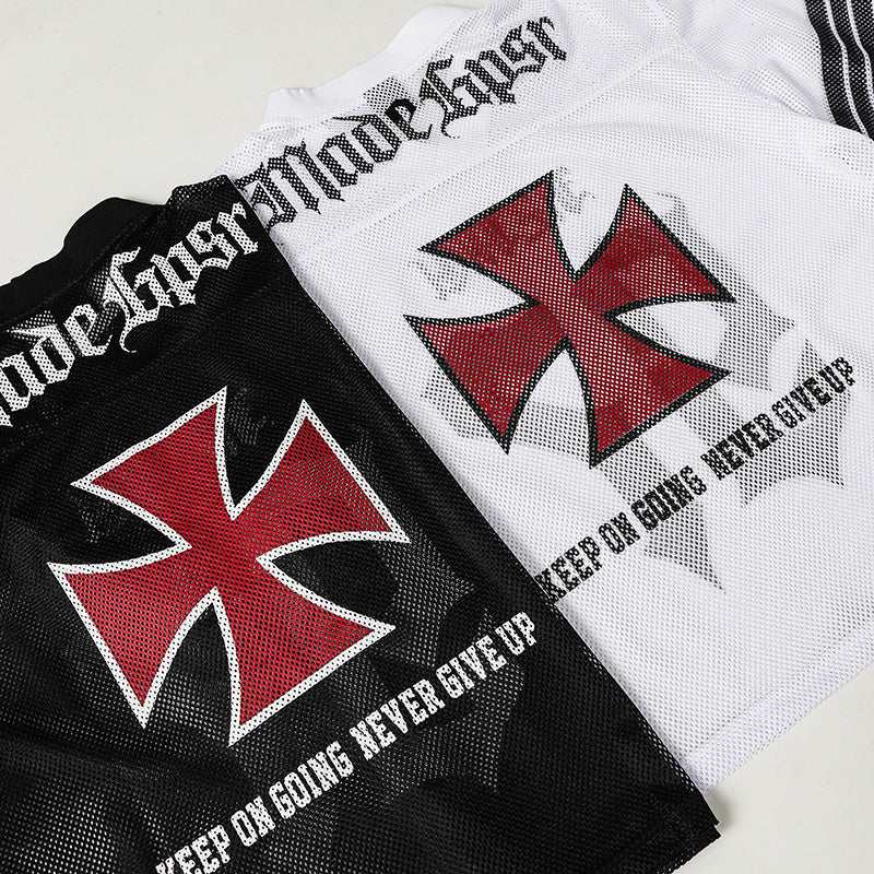Gothic Cross Mesh Football Jersey | Number 97 Street Style