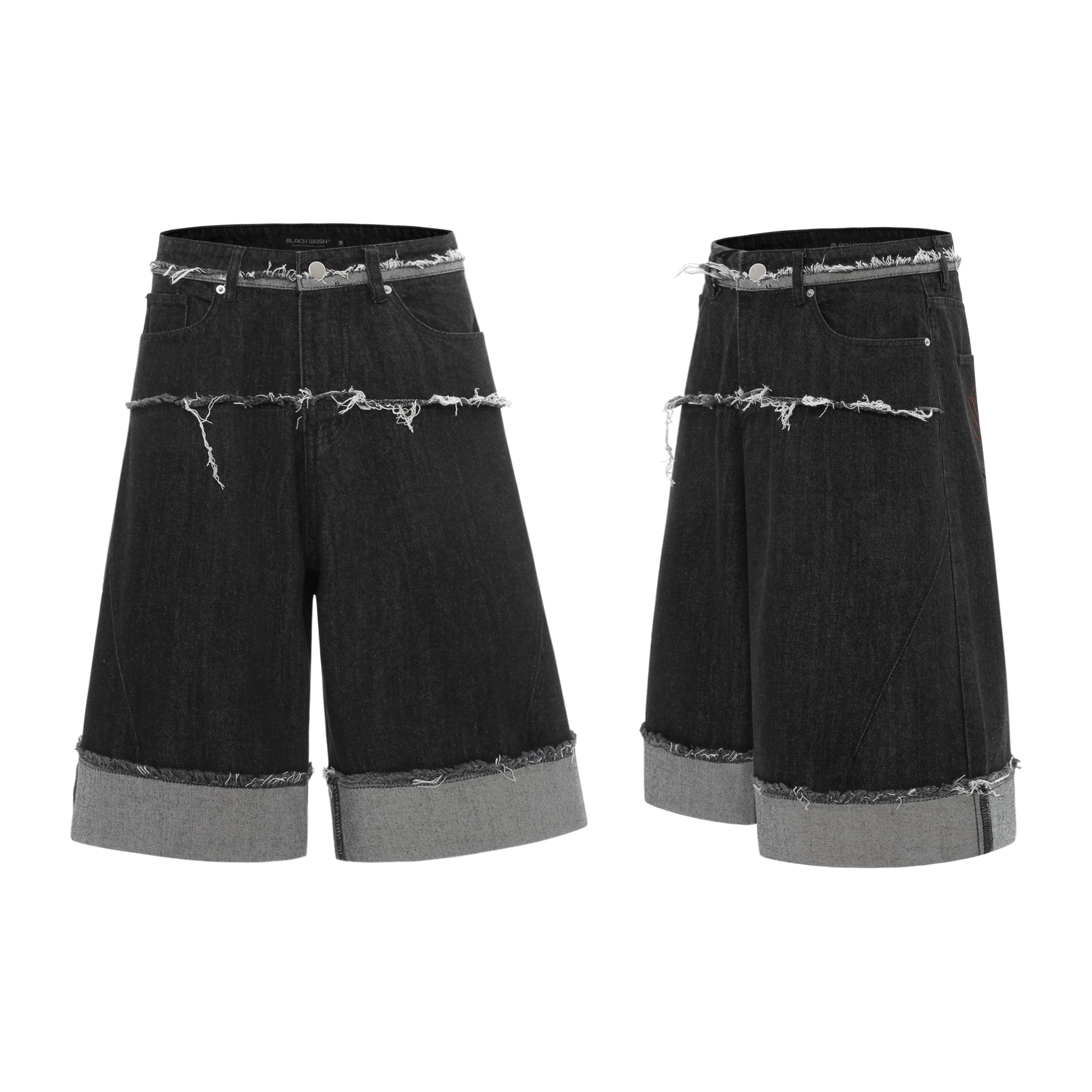 Omirad Distressed Wide-Leg Denim Shorts | Raw Hem Cuffed