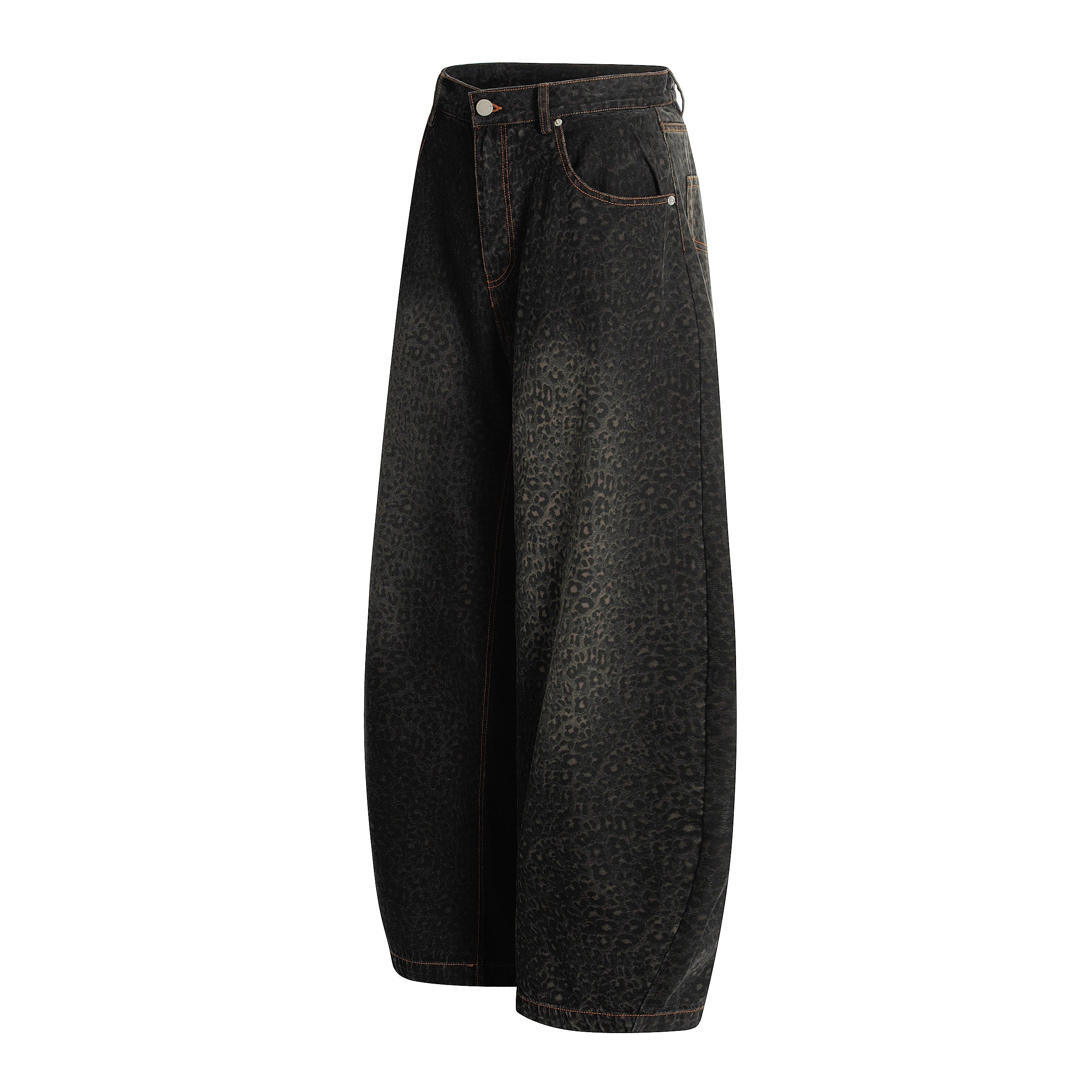 Leopard Print Barrel Leg Jeans | Wide Leg Street Denim