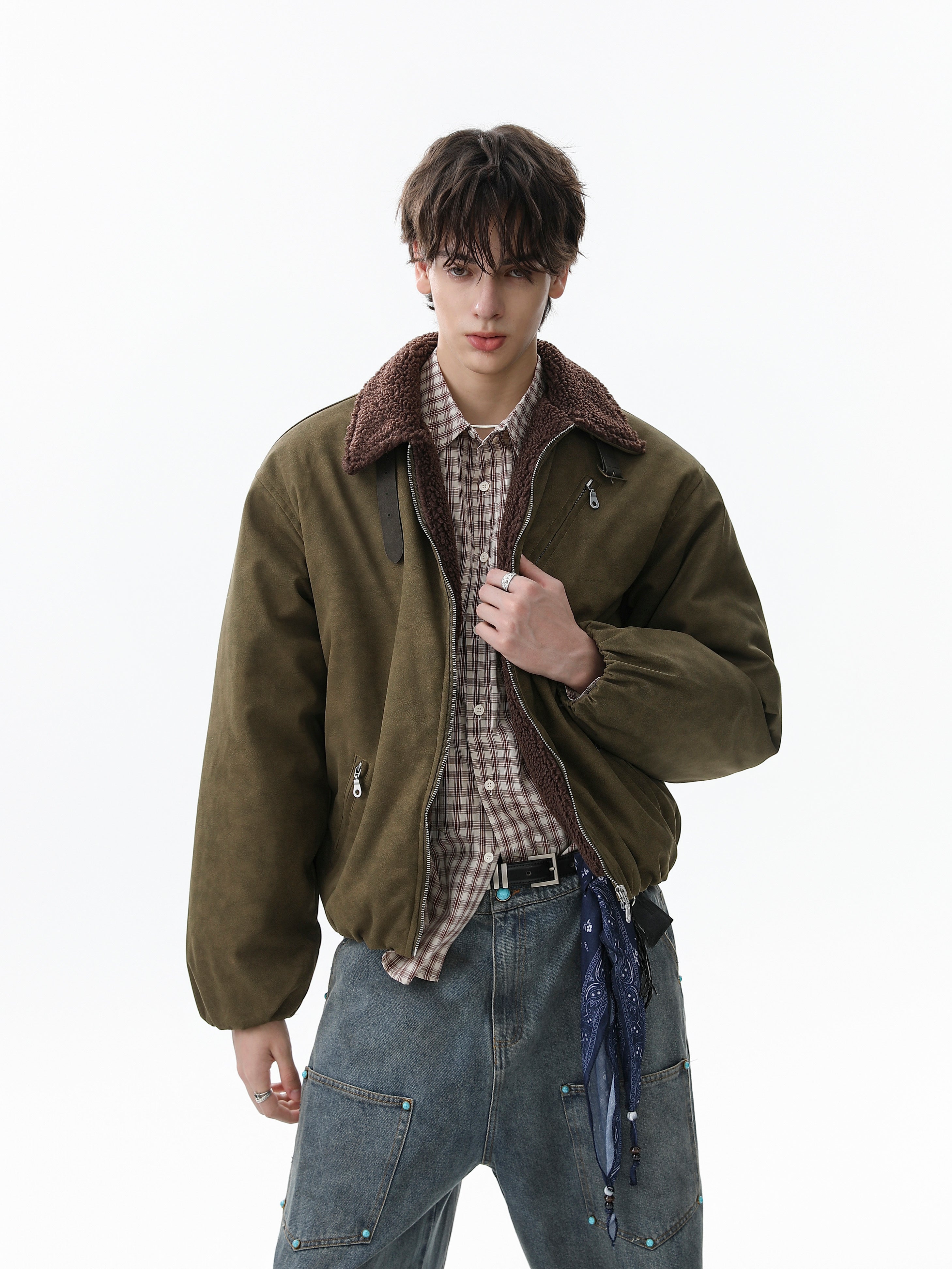 Omirad Suede-Effect Bomber Jacket | Faux Fur Collar
