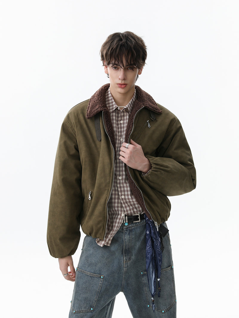 Omirad Suede-Effect Bomber Jacket | Faux Fur Collar