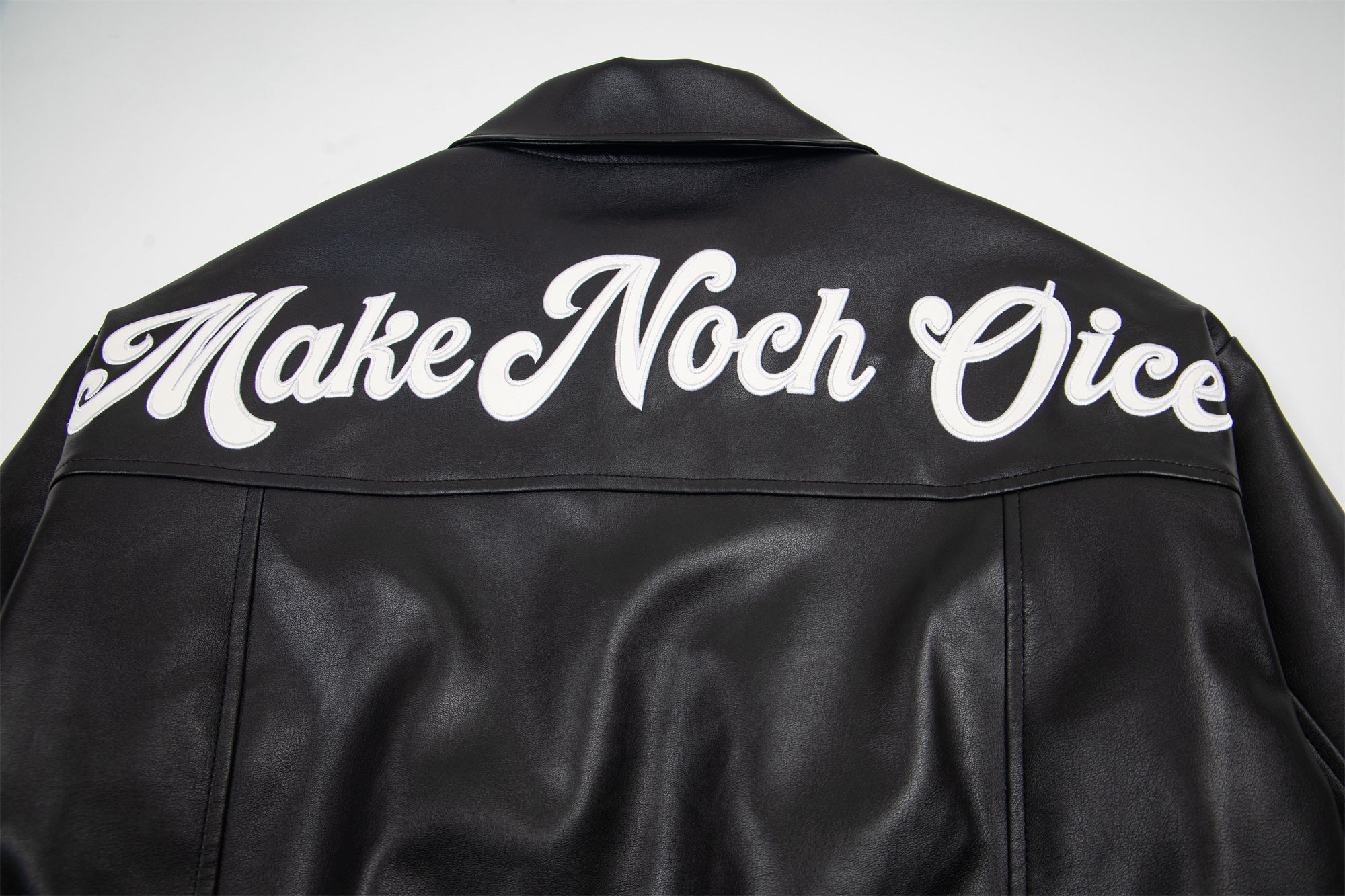 Omirad Vintage Lettering PU Leather Bomber Jacket