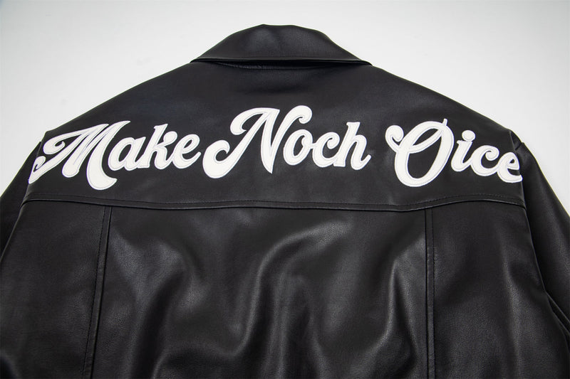 Omirad Vintage Lettering PU Leather Bomber Jacket