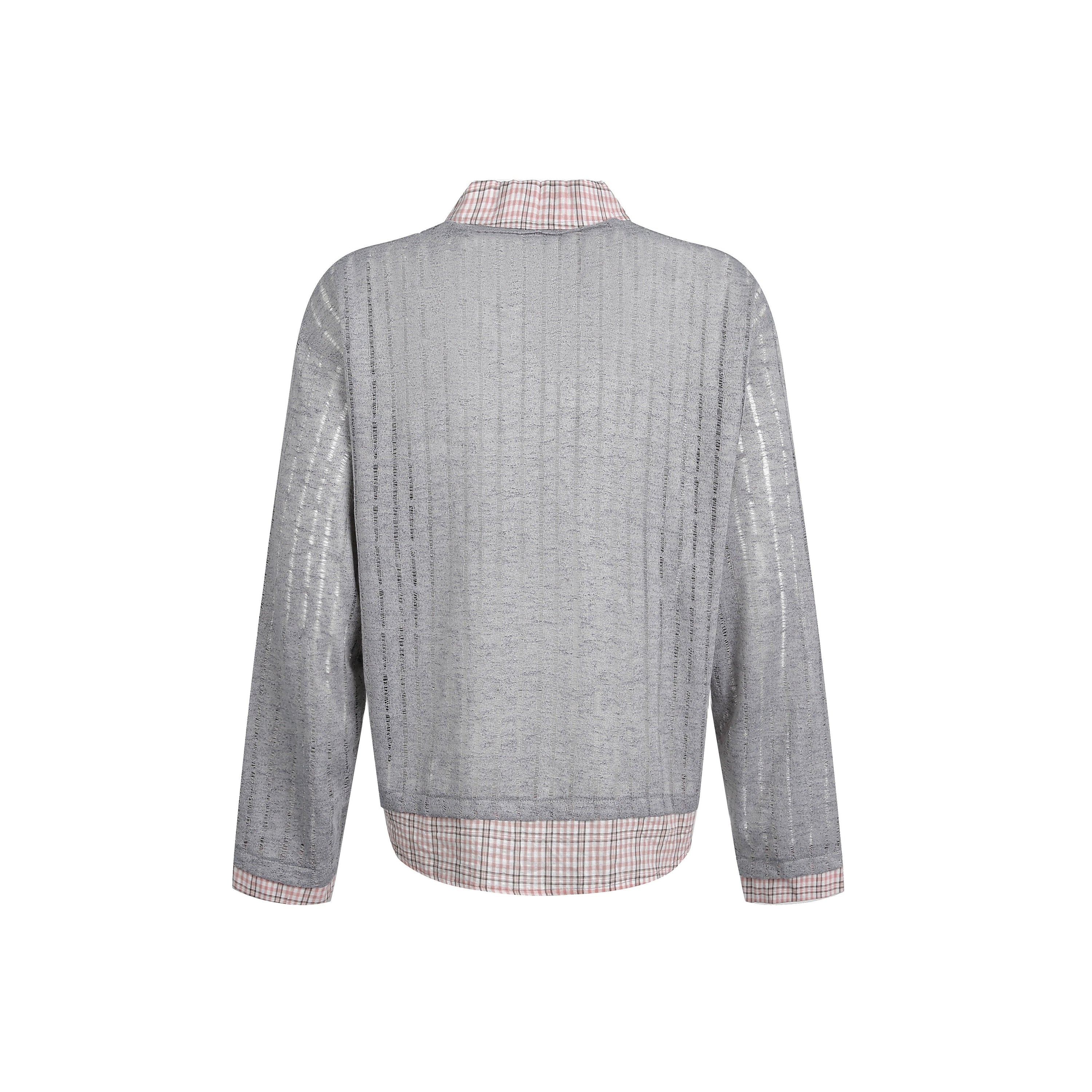 Layered Mesh Graphic Top | Sheer Overlay Plaid Collar