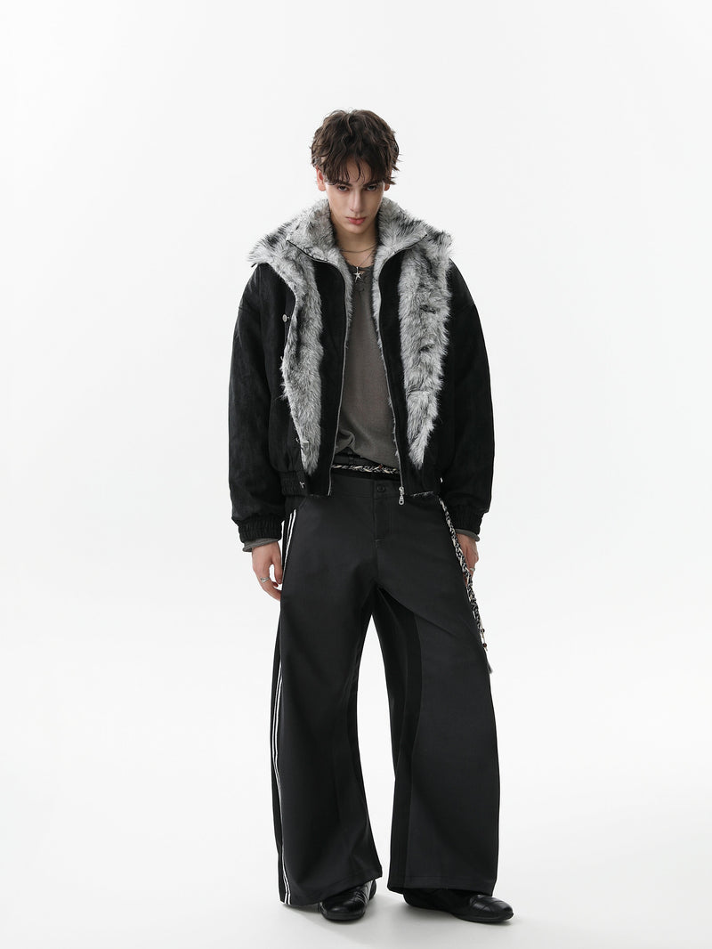 Faux Fur Trim High-Neck Bomber Jacket | Streetwear