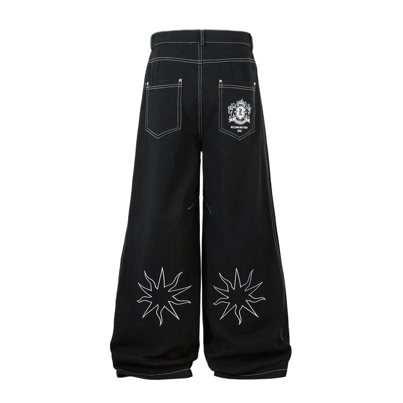 Heraldic Embroidered Wide-Leg Jeans | Lion & Star Denim