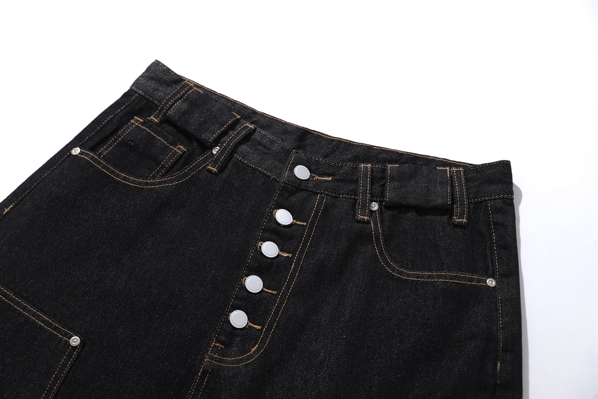 Omirad Multi-Pocket Wide-Leg Cargo Denim Pants | Black
