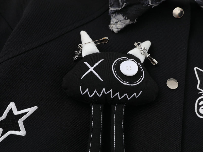 Patchwork Cat Varsity Jacket | Graphic Star Embroidery