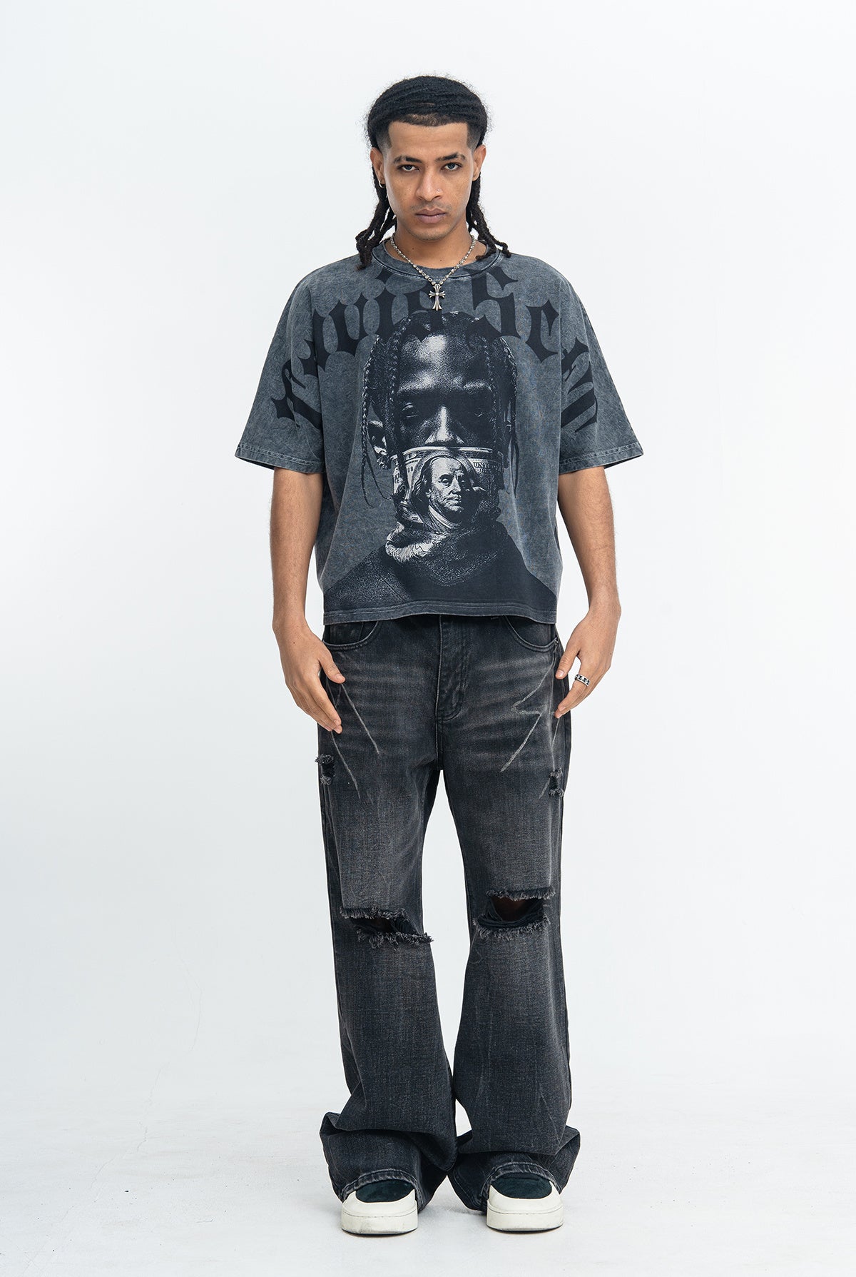 Omirad Silent Wealth Vintage Washed Gothic Graphic T-Shirt