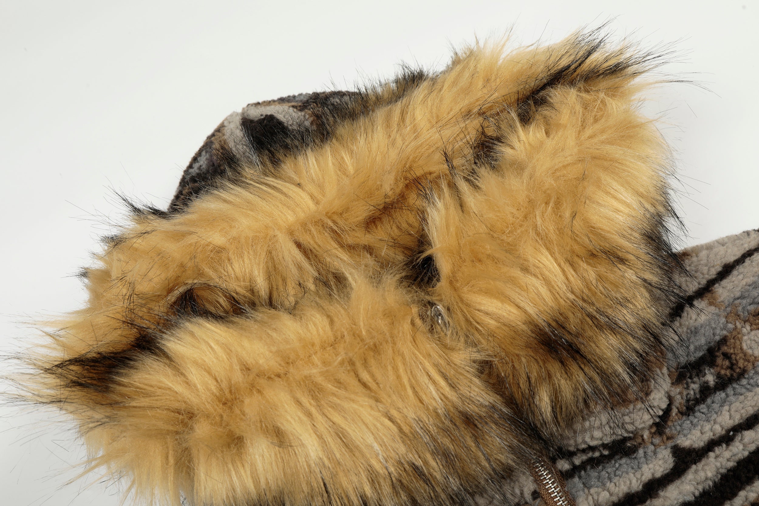 Nordic Faux Fur-Trim Hooded Zip Jacket | Ethnic Pattern