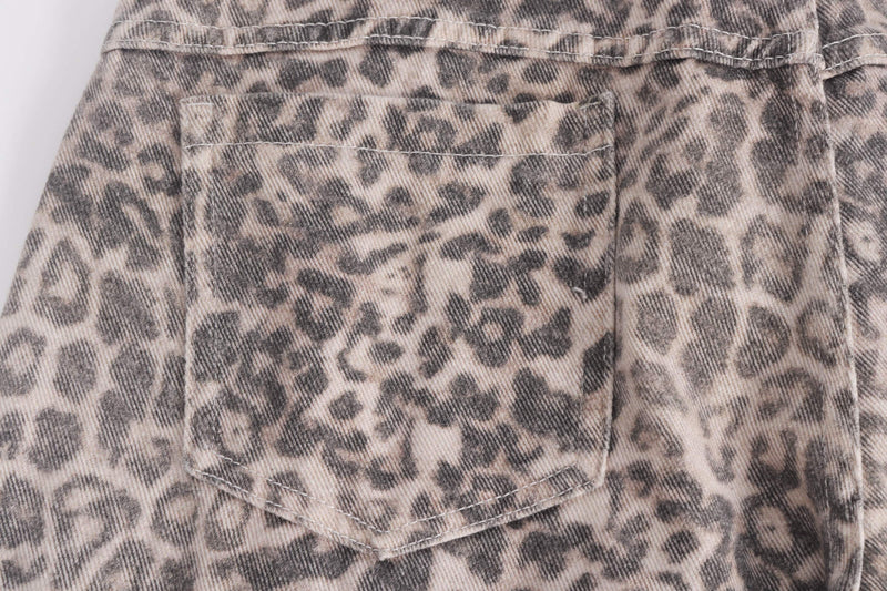 Back pocket close-up on leopard print cargo jeans