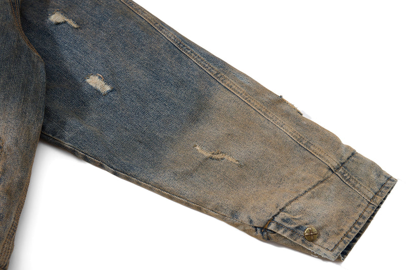 Omirad Vintage Distressed Denim Jacket | Washed Cropped Fit