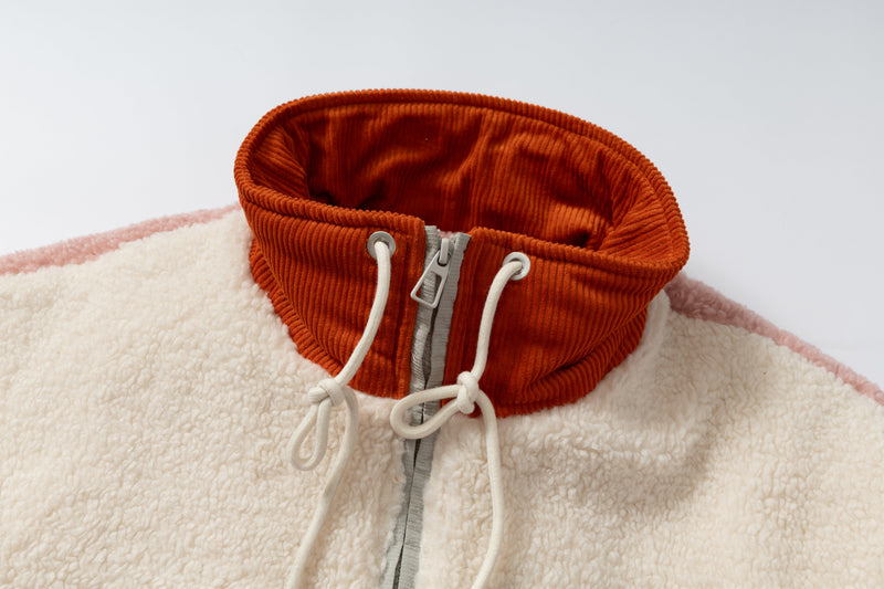 Colorblock Sherpa Fleece Zip Jacket | Retro High-Neck