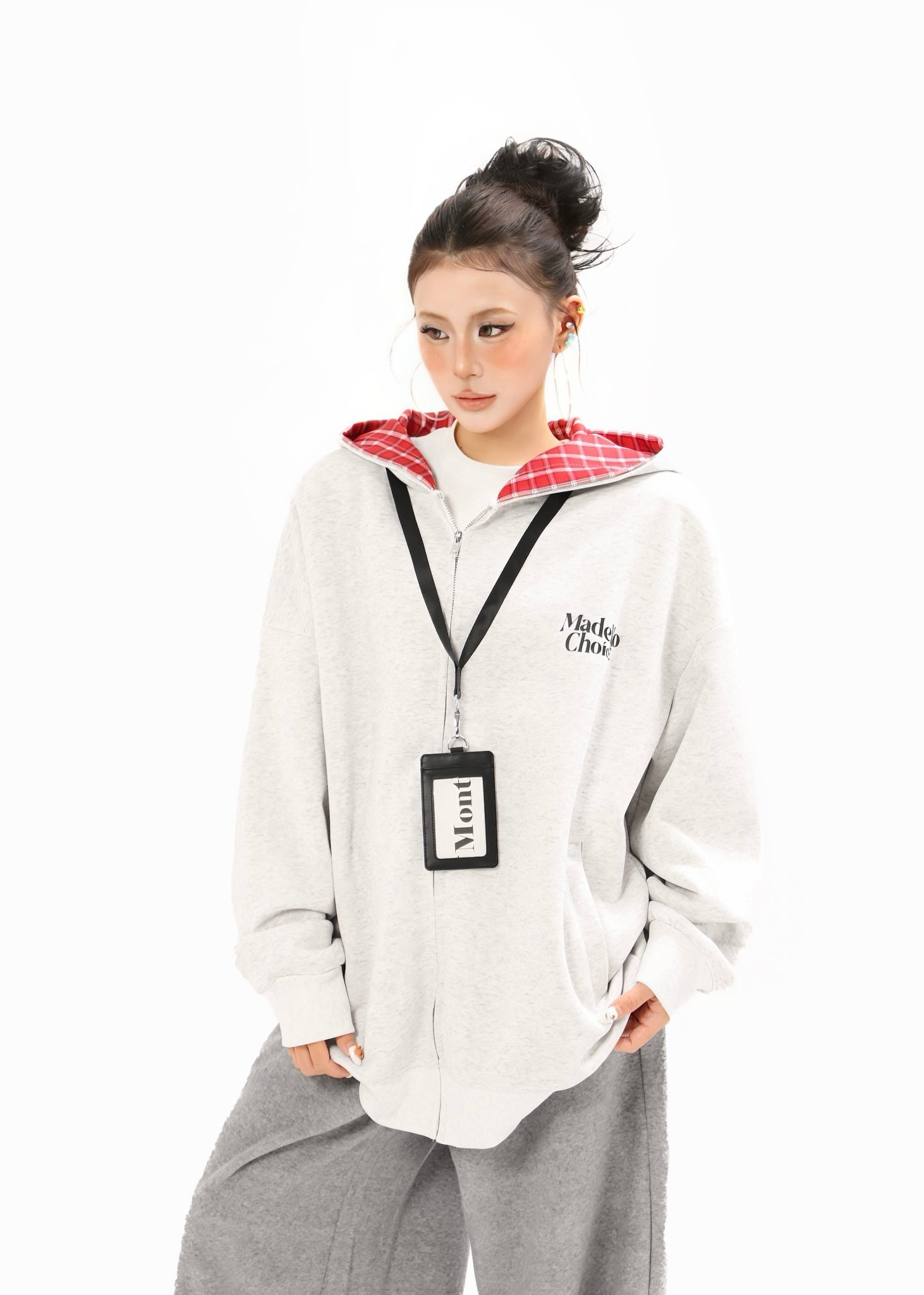 Plaid-Lined Minimal Zip-Up Hoodie | MadeNoChoice