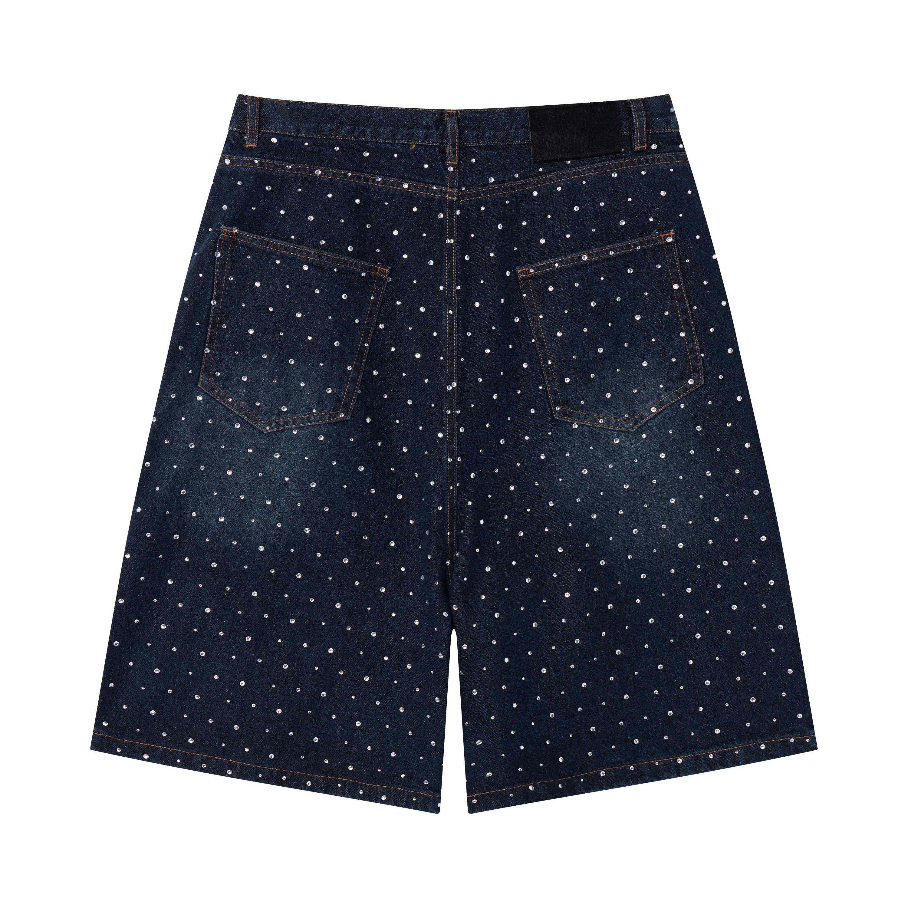 Omirad Pearl Studded Black Denim Shorts | Streetwear