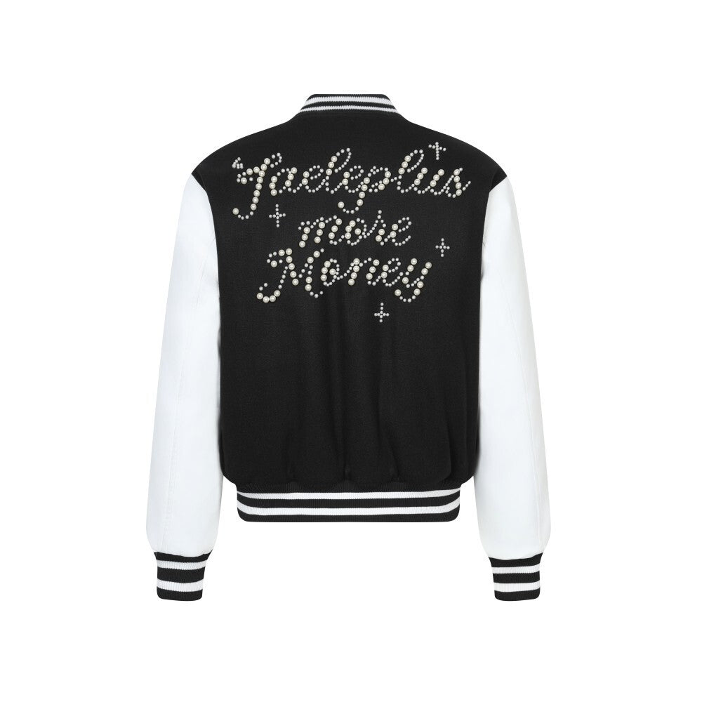 Pearl-Studded Varsity Jacket | Taeleplus More Money Design