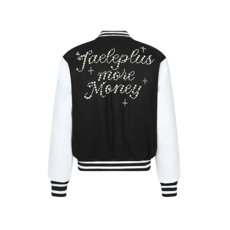 Pearl-Studded Varsity Jacket | Taeleplus More Money Design