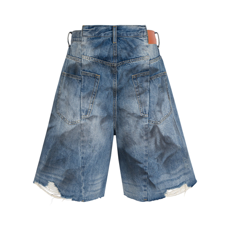 Omirad Distressed Fade Wide-Leg Denim Shorts | Streetwear