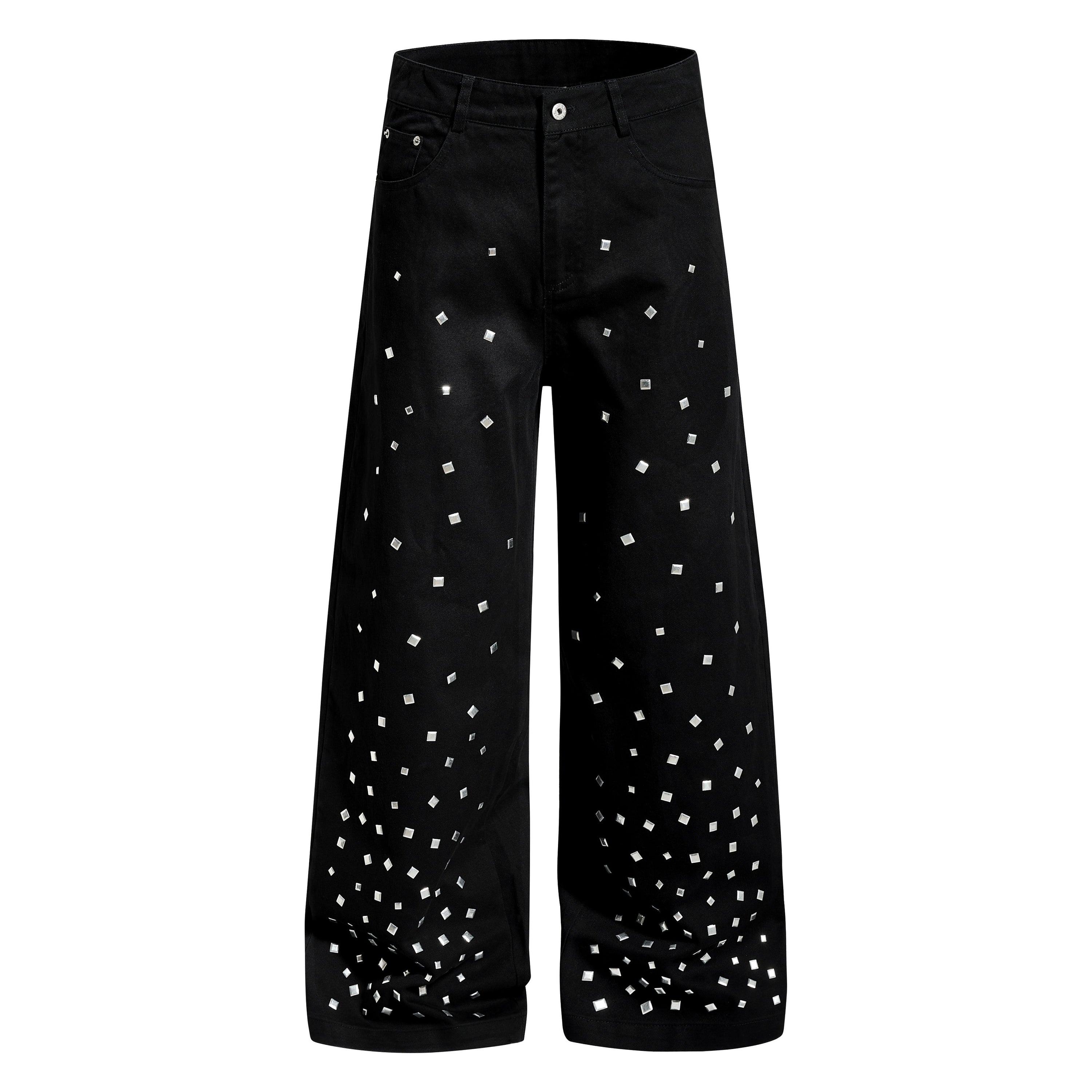 Omirad Silver Stud Wide-Leg Pants | Brown & Black Denim