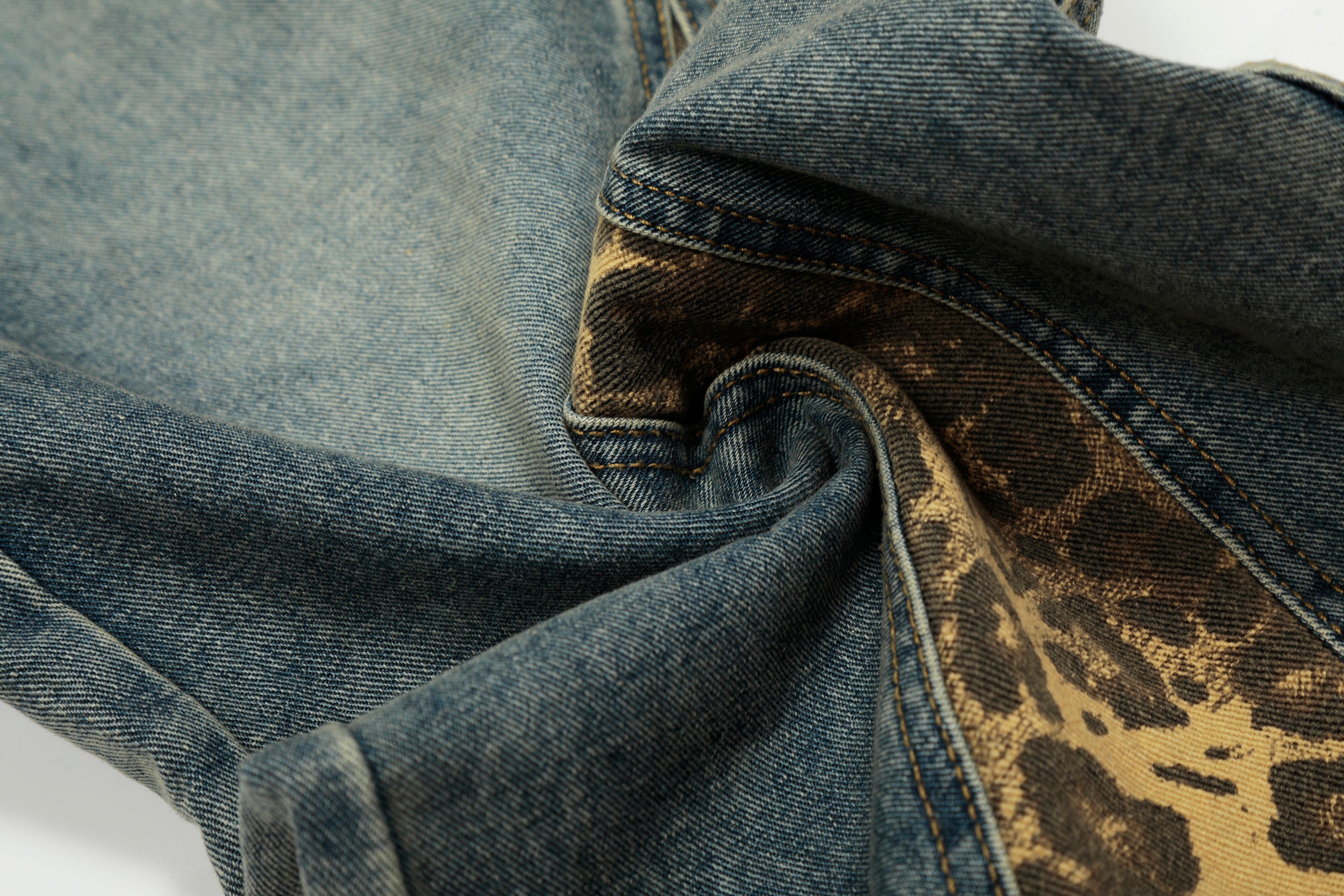 Leopard-Panel Wide-Leg Denim Jeans | Streetwear Baggy Fit